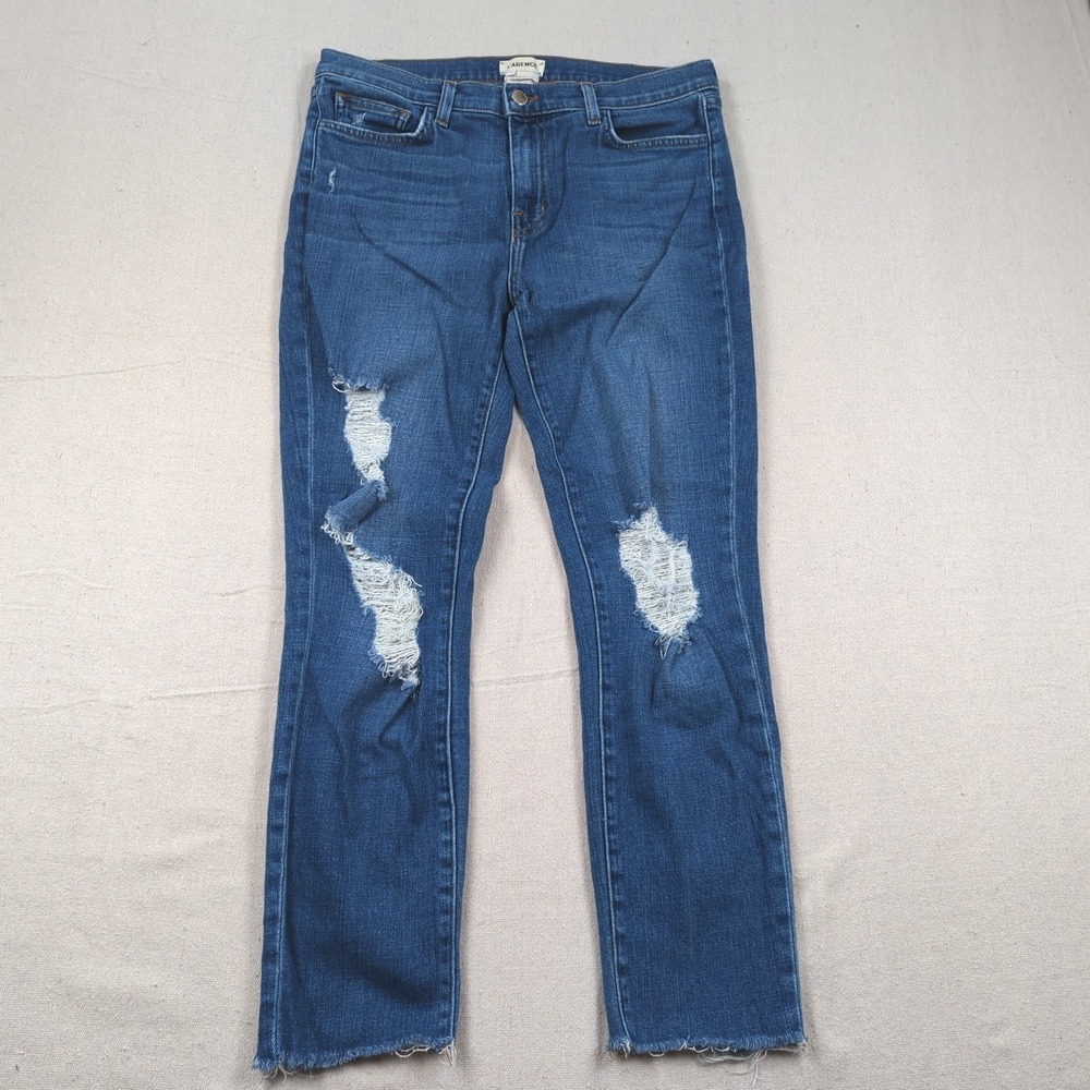 L'Agence Jeans Womens 29 Blue High Rise Slim Distressed Stretch